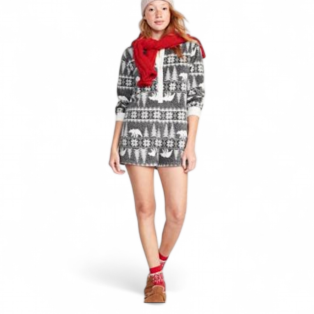 Old‎ Navy Bear Fair Isle Fleece Pajama Romper Women's L NWOT